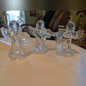 3 Clear Glass Musical Angel Figurines